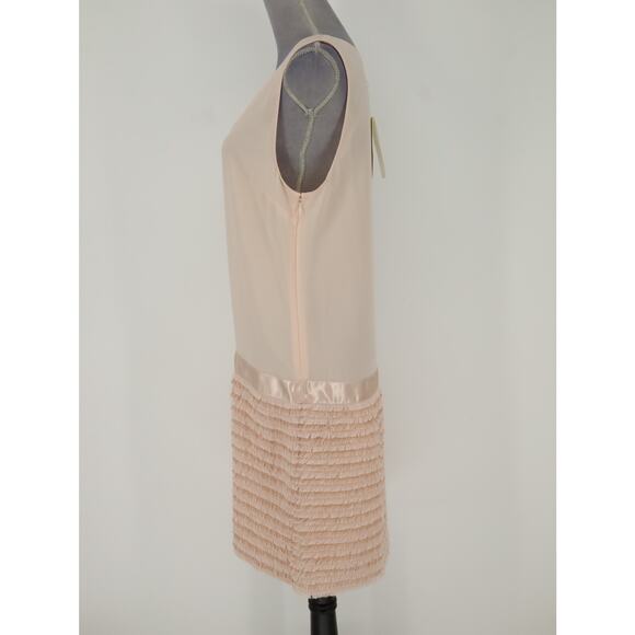 Erin Fetherston Dress Womens 10 Peach Chiffon Fringe Trim Skirt Side Zip New - Picture 13 of 16